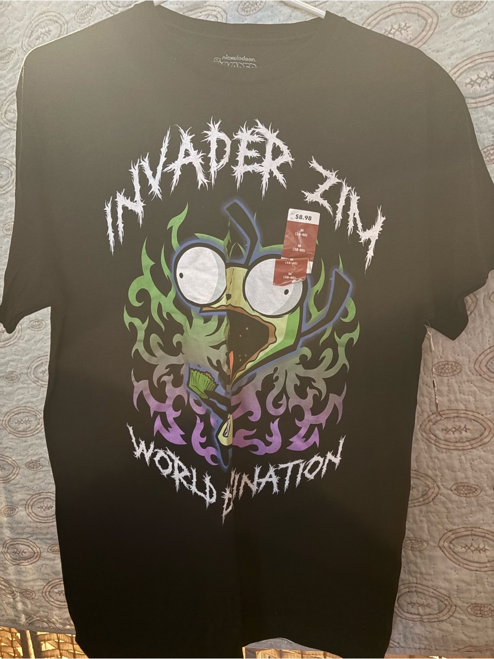 Nickelodeon Black Invader Zim Graphic Tee with Green Purple Blue Print